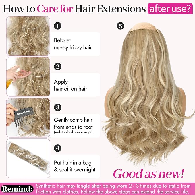 Kookastyle Clip in Hair Extensions, Natural Long Layered Soft Invisible Synthetic Curly Hairpieces for Women,4 pcs(20 Inch,Beach Blonde)