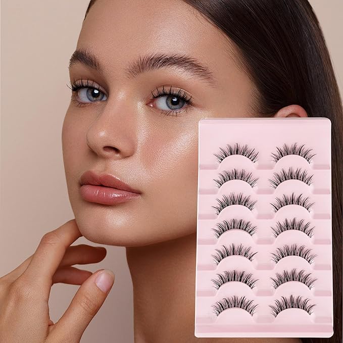 Manga Lashes Yasnai Wispy Natural Look Lashes Anime False Eyelashes Volume Lashes Fake Lashes 13mm Spiky Korean Japanese Asian Cosplay 3D Eye Lashes 7 Pairs Pack