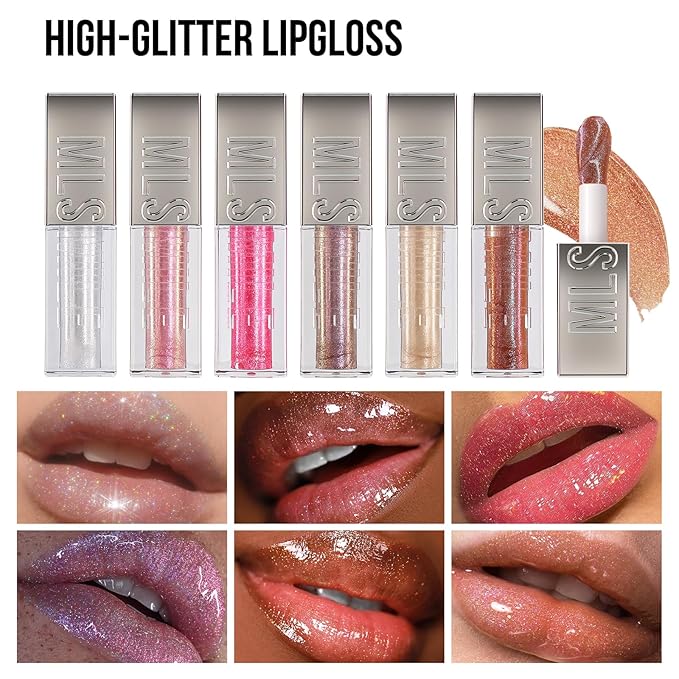 Mirror Glitter Lipstick, Sparkling Shimmer High Pigment Waterproof Long Lasting Lip Gloss, Shimmer Moisturizer Lip Gloss, Diamond Shiny Bold Glow Lip Stain for Lip Makeup (C14, 0.11 fl.oz)