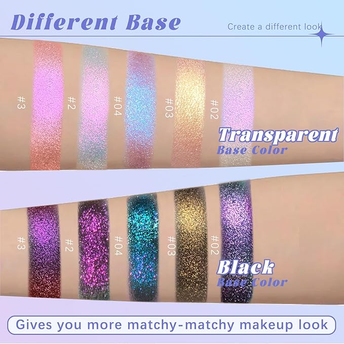 Holographic Chameleon Pink Silver Eyeshadow&Highlighter Palette, Color Shift Glitter Iridescent Cream Highlighter, Smooth Long Lasting Sparkling Eye Shadow Mermaid Facial Illuminator Makeup#02