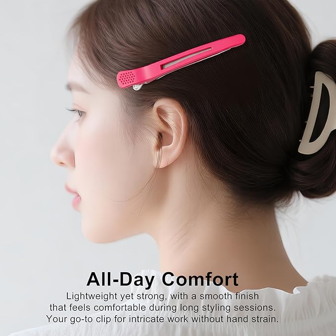 20 PCS Duckbill Hair Clips for Sectioning -4.3” Professional Non-Slip Hair Clamps with Silicone Band, Gentle No-Mark Hold for Thick Hair, Styling & Coloring