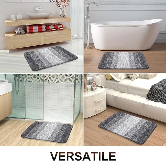 OLANLY Bathroom Rug Mat 47x24, Extra Soft and Absorbent Microfiber Bath Rugs, Non-Slip Plush Shaggy Bath Carpet Runner, Machine Wash Dry, Bath Mats for Bathroom Floor, Tub and Shower, Grey