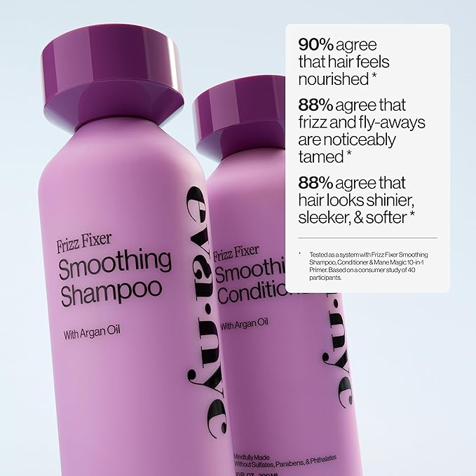 Eva NYC Anti-Frizz Shampoo with Argan Oil + Sunflower Seed Oil - Soft, Manageable, Shiny + Nourished Hair - For Frizzy, Medium to Thick Hair Types - Warm Vanilla Scent - 10 fl oz