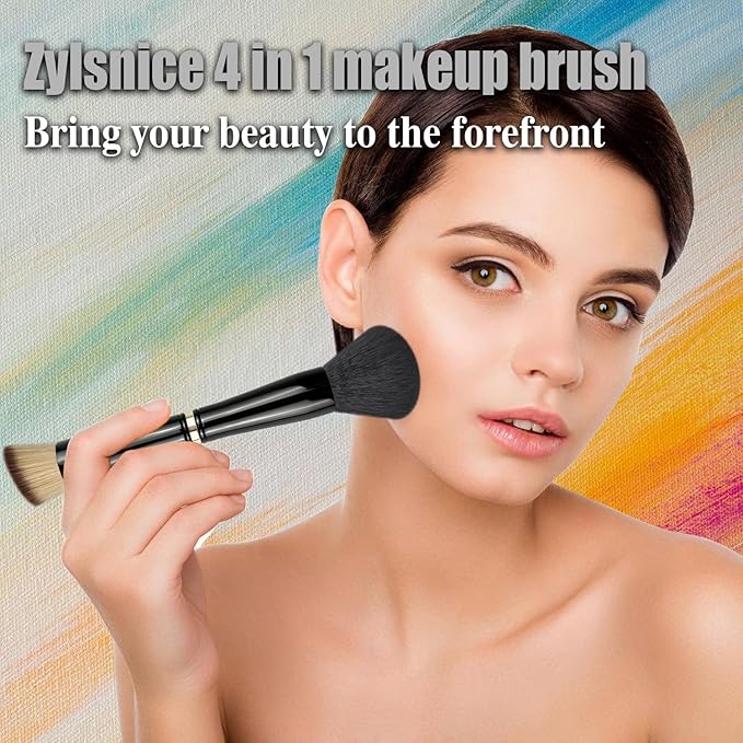 Zylsnice 4 in 1 Makeup Brush, Travel Makeup Brush Set with Case, Mini Makeup Brushes, Powder Foundation Brush, Concealer Brush, Eyeshadow Brush, Dual Ended Makeup Brush for Liquid,Cream, Powder