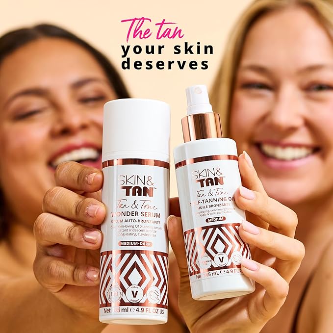 Skinny Tan Tan and Tone Self Tanning Oil Spray - No Need to Rinse - Hydrating and Toning Self Tanner for Healthier Looking Skin - Blurs Appearance of Stretch Marks - Medium Self Tan - 4.9 oz