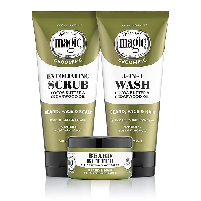 Softsheen-Carson Magic Shaving Beard Grooming Kit for Men with Cedarwood Oil, Includes Beard Butter, Scrub and Cleanser, Gift Set for Facial Hair Care,1 kit