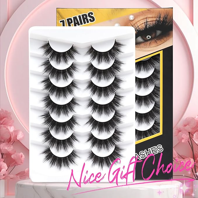 Veleasha False Eyelashes Wispy Faux Mink Lashes Fluffy Handmade Fake Eyelashes Natural Look 7 Pairs Pack Luxury Cat Eye Lashes (815)