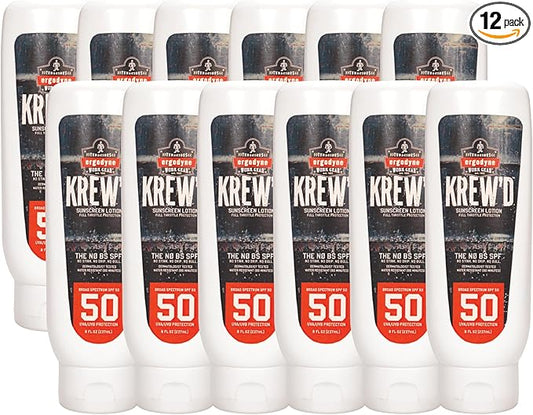 Ergodyne KREW'D 6351 Sunscreen Lotion, Broad Spectrum, SPF 50, 8 oz, 12-Pack