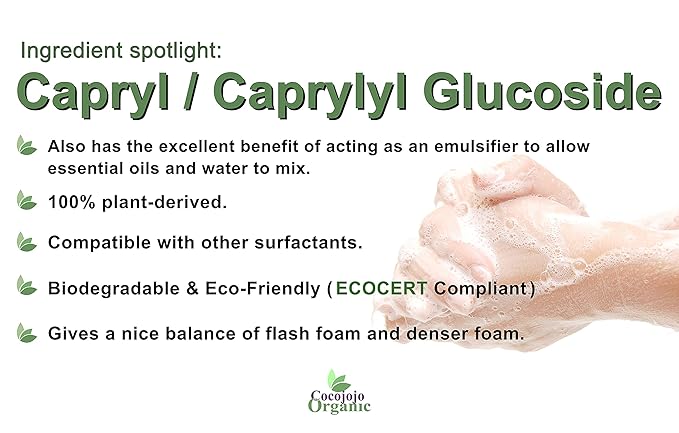 Dr Joe Lab Capryl Glucoside Liquid Surfactant - Caprylyl Natural, Plant Derived - DIY Skin Care - Shower Gels, Foaming, Body Soap, Shampoos Baby Products Face Cleansers - COCOJOJO (128 oz)