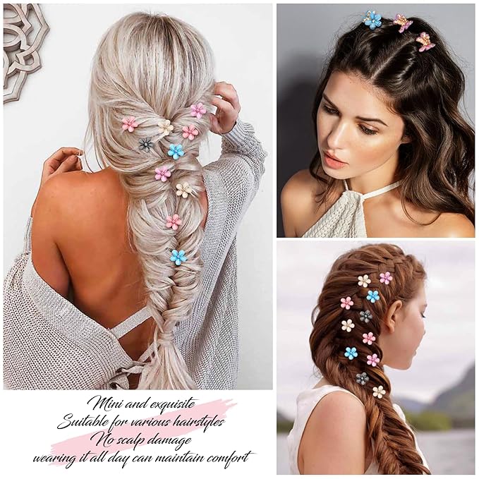 10Pcs Flower Hair Clips for Girls Small Hair Claw Clips Mini Flower Hair Clips with Crystal Cute Metal Claw Clips Sparkling Hair Barrettes Nonslip Side Clip Hair Accessories for Women Blue