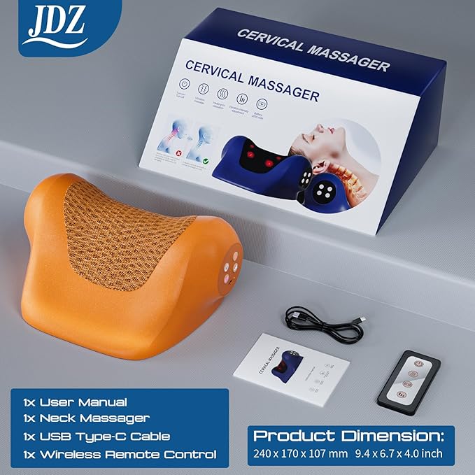 JDZ Neck Massager with Heat, 3-in-1 Electric Cervical Massager for Pain Relief with Hot Compress, Ergonomic Neck and Shoulder Relaxer Stretcher - ldeal Gift for Office Athletes Everyone etc. Brown