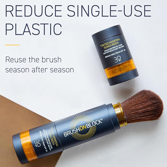 Brush On Block Mineral Sunscreen Powder Refill, Natural Broad-Spectrum SPF 30, Safe for Sensitive Skin, UVA UVB Face Protection, Reef Friendly (Touch of Tan - Refill)