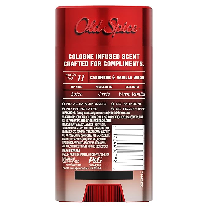 Old Spice Aluminum Free Deodorant for Men, The Spice Alchemist Collection, 24/7 Cologne Infused Scent, No Trade Off Formula, Free of Parabens & Phthalates, Cashmere + Vanilla Wood Scent, 3.0 oz