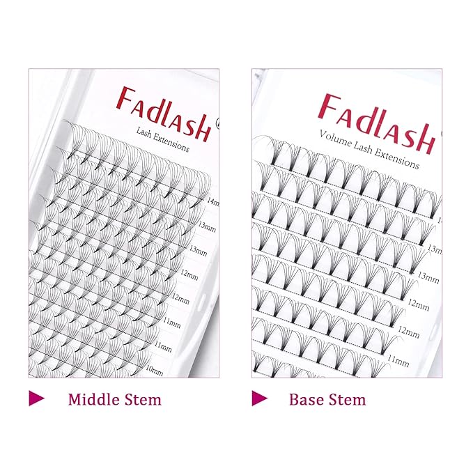 Volume Lash Extensions 6D 0.07 Lash Fans D Curl Mixed Tray 8-14mm FADLASH Premade Volume Eyelash Extensions Pointed Base Middle Stem Lash Extension Supplies (6D-0.07-D, Mix 8-14mm)