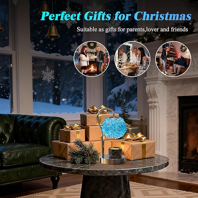 Luxury Candle Warmer Lamp with Crystal Gemstone Shade & Color-Changing Premium Base - Adjustable LED Wax Melt Warmer for Home Decor(Blue)