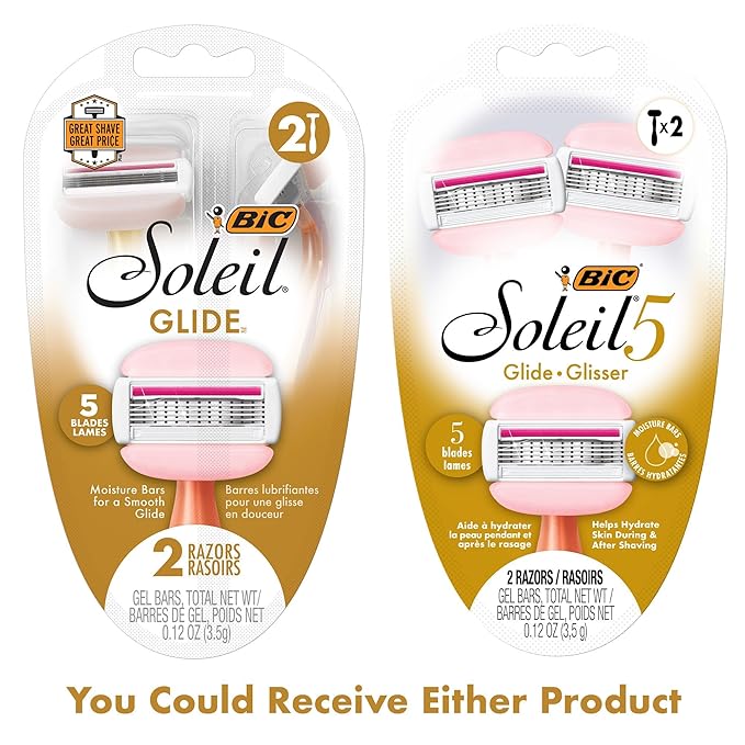 BIC Soleil Glide Disposable Razors for Women, 5 Blades With Shea Butter Moisture Strip For a Smooth Glide, 2 Piece Razor Set (Pack of 2)