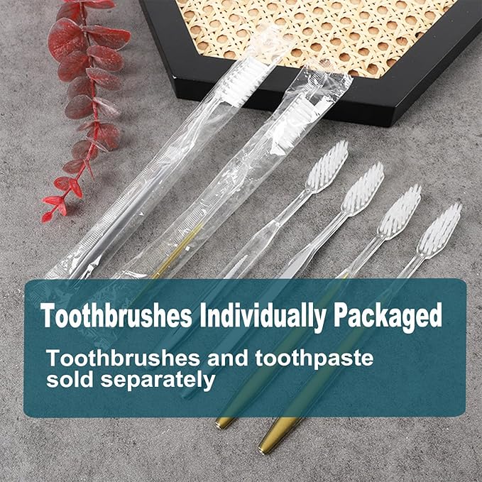 50pcs Disposable Toothbrushes with Toothpaste Individually Wrapped, 2 Color Disposable Toothbrush, 10g Toothpaste, Bulk Toothbrush Kit for Travel,Homeless,Hotel,Charity