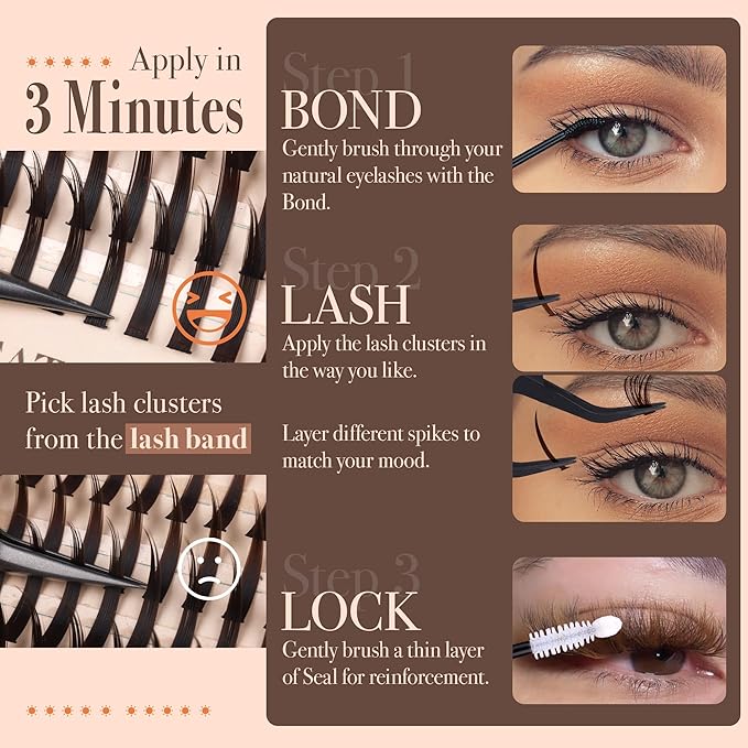 CORUSCATE Brown Lash Clusters with Spikes 60D80D Cluster Eyelash Extensions 12-22mm DIY Spiky Individual Lashes Mega Eyelash Clusters Volume Mink Strip Cluster Lashes