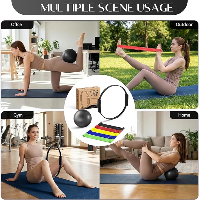 Pilates Ring Set for Women, Pilates Ring and Ball Set with 5-Level Resistance Bands for Core Strength, Stretching, Toning & Full Body Home Workout Pilates Equipment