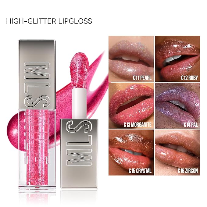 Mirror Glitter Lipstick, Sparkling Shimmer High Pigment Waterproof Long Lasting Lip Gloss, Shimmer Moisturizer Lip Gloss, Diamond Shiny Bold Glow Lip Stain for Lip Makeup (C12, 0.11 fl.oz)