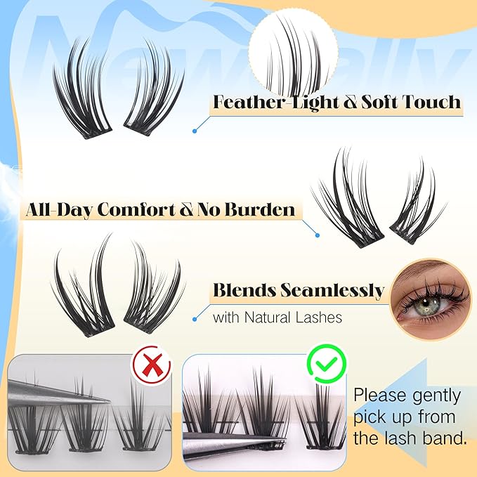 Bottom Lash Clusters Natural Look 4-7MM Lower Lashes CC-Curly Bottom Eyelashes Individual Lashes 3 Styles Left and Right Lashes Clusters DIY Lash Extension at Home Easy Application by Newcally