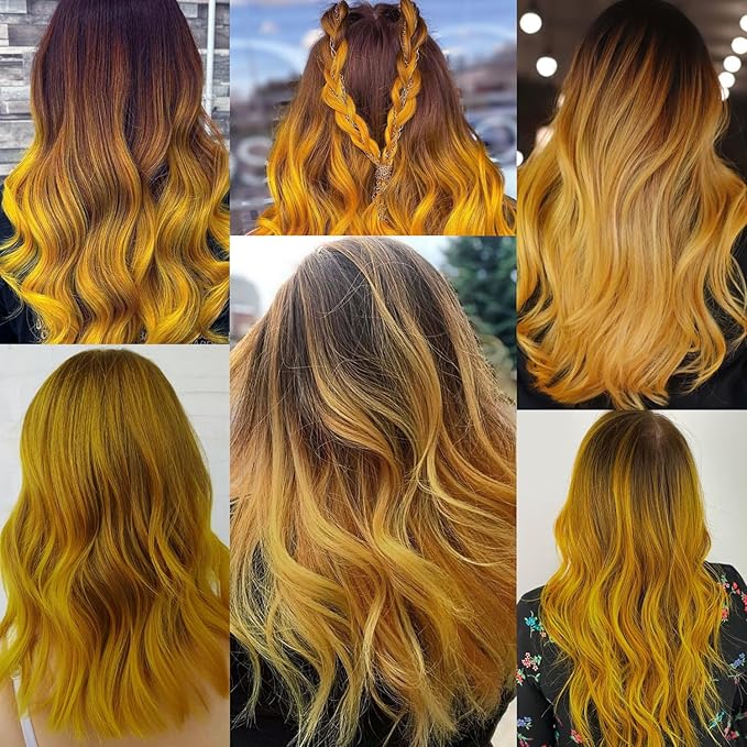 Colored Hair Extensions 14 PCS, 22 In Dream Rainbow Clip in Hair Extensions Party Highlights, Colorful Long Straight Synthetic Hairpieces for Cosplay Women Kids Gift(Gold)