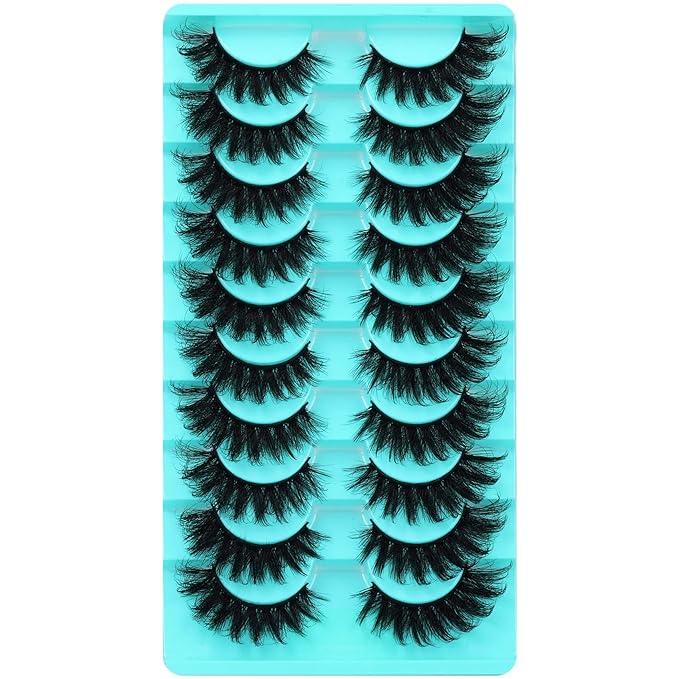 False Eyelashes Fluffy Mink Cat Eye Lashes Strip Pack 10 Pairs 18MM Wispy D Curl Fake Lashes That Look Like Extensions 8D Full Dramatic Eyelash by Goddvenus