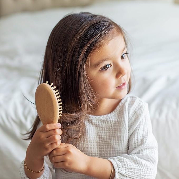 green sprouts Learning Brush + Comb Set |Super Soft Learning Brush Grooms Thick or Curly Hair| Natural Wood and Bamboo Bristles Without BPA, BPS, BPF