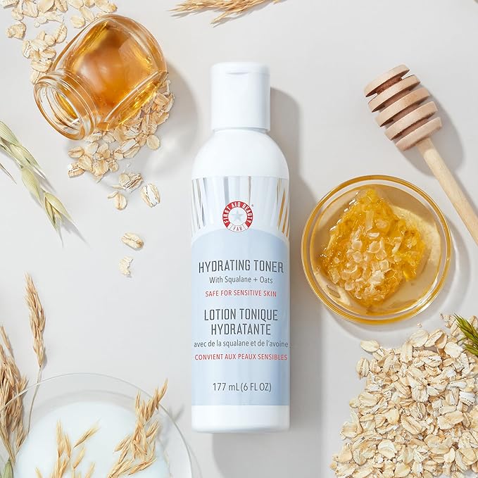 First Aid Beauty - Hydrating Toner with Squalane and Oats, Naturual Wild Oat Skin Calming Toner, Helps Reduce Lines & Wrinkles, Safe for Sensitive Skin, Alcohol-Free Balanced Hydration, 6 oz
