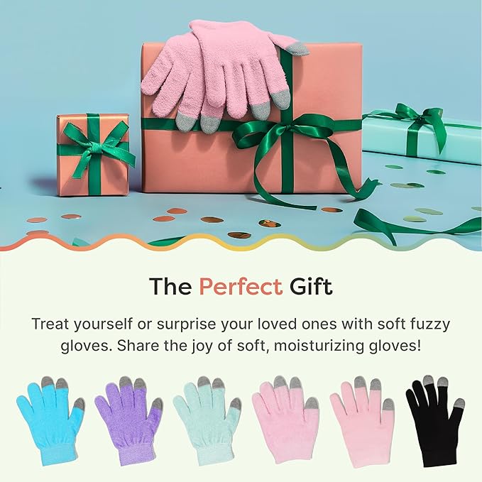 ZenToes Moisturizing Gloves for Dry Hands, Gel Infused with Jojoba Seed Oil, Olive Oil and Vitamin E, Overnight Hand Moisturizer (OSFM, Fuzzy Pink with Media Tips)