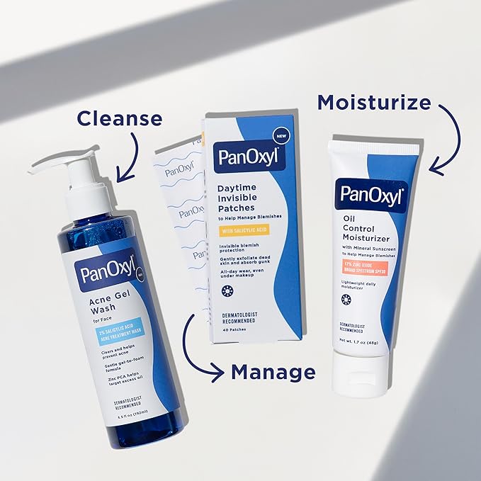 PanOxyl Daytime Invisible Patches, Dermatologist-Recommended Brand, Help Manage Blemishes, Unclog Pores and Exfoliate with Salicylic Acid, 20 Large and 20 Small Patches, Latex-Free, 40ct