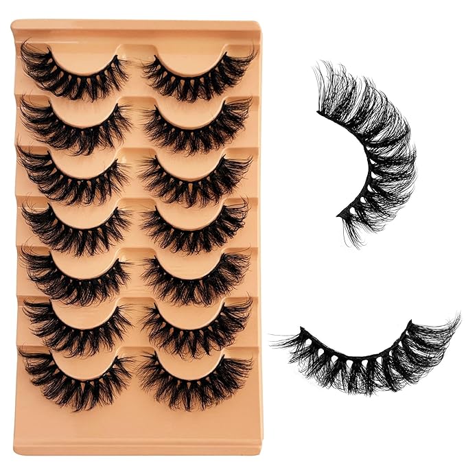 YASNAI Mink Lashes Wispy Cat Eye Lash 16MM Full Volume Fluffy False Eyelashes that Look Like Extensions Thick Soft D-Curly Fake Eyelash 7 Pairs Pack