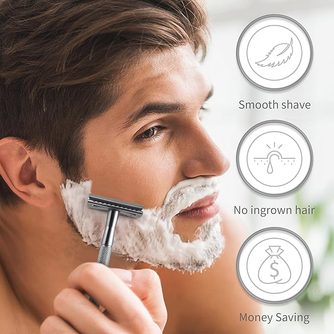 Bambaw Double Edge Safety Razor for Men & Women, Metal Razor with 5 Double Edge Safety Razor Blades, Eco-Friendly Razor – Silver
