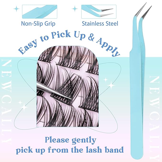 Lash Clusters Kit Wispy Natural Cluster Eyelash Extension Kit DIY Lash Extension Kit C-curly 10-16MM Eyelash Clusters Volume Individual Lashes Kit by Newcally