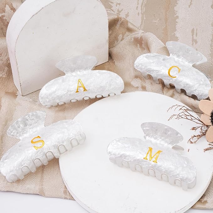 Personalized Hair Clips Hair Claws for Women - Elegant Hair Accessories for Women - Monogram Hair Claw Birthday Gifts for Her Wedding Bridesmaid Friend Sister Teacher Wife Grandma - White,E