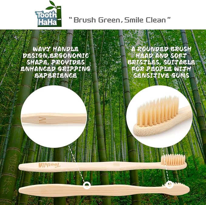 Bamboo Toothbrushes for Adults, BPA-Free Soft Tapered Bristles, Eco-Friendly Natural Organic Wooden Toothbrush, 10-Count Toothbrushes Travel Set