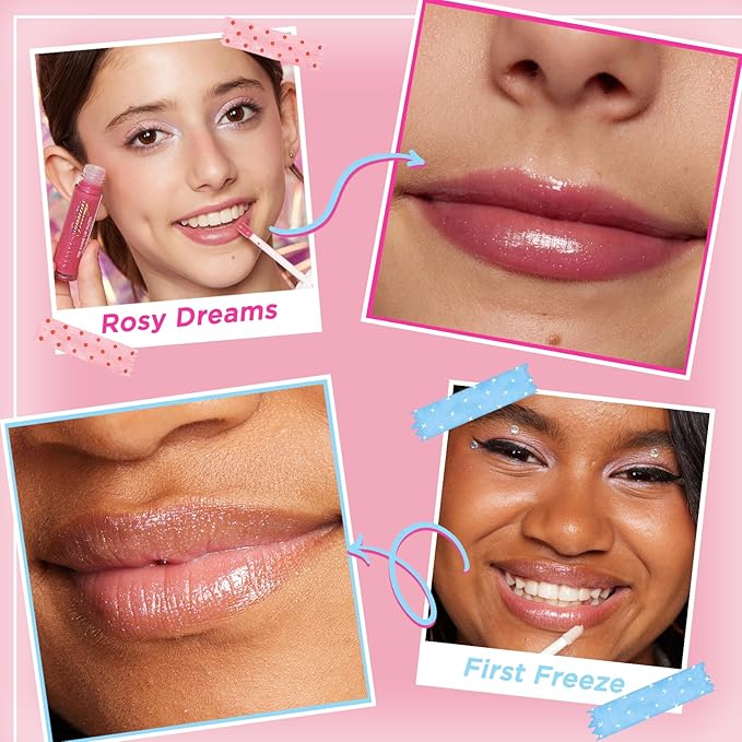 Petite 'N Pretty So Dreamy 10K Shine Lip Gloss Duo—Makeup for Girls, Kids, Tweens, Teens—High Shine, Lightweight, Made in the USA (First Freeze and Rosy Dreams)—Limited Edition
