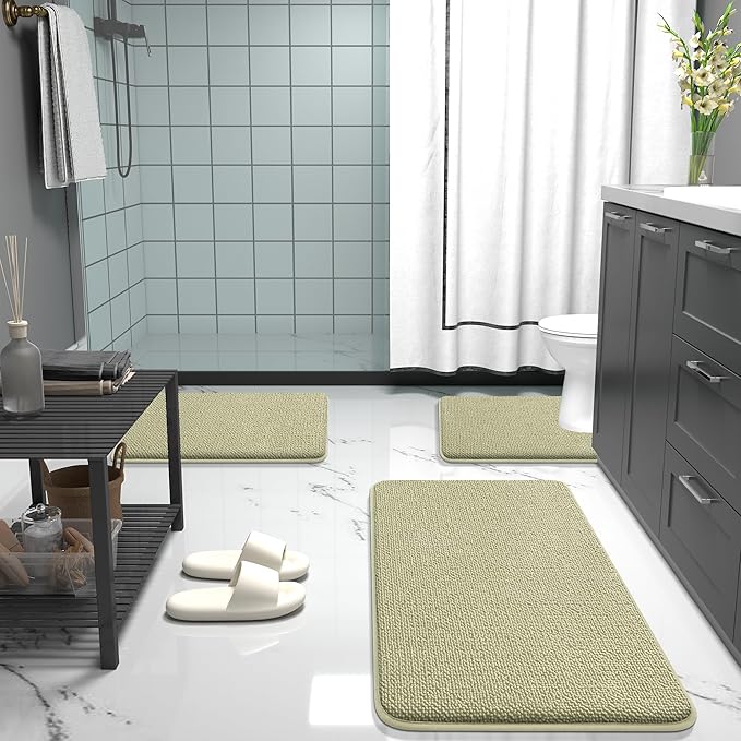 OLANLY Thick Memory Foam Bath Mat Rug 36x24, Extra Soft Absorbent Bathroom Rug, Quick Dry Bath Mats, Non-Slip, Machine Washable Carpet for Bathroom, Tub and Shower, Home Decor Accessories, Vanilla