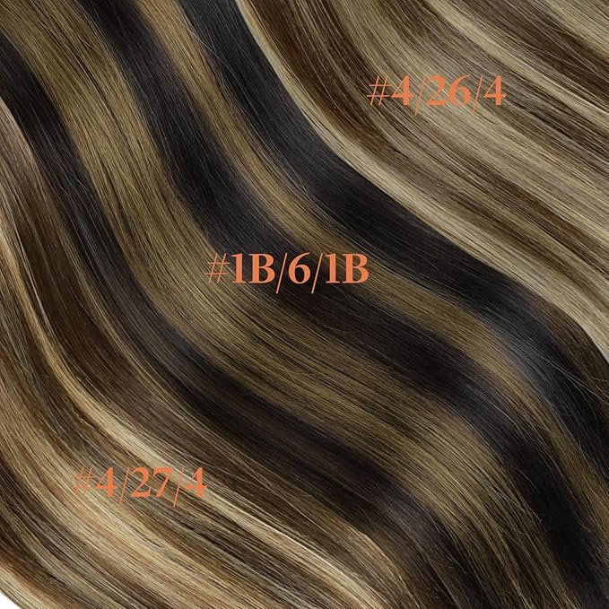 GOO GOO Invisi Edge Clip in Hair Extensions Set, 14inch 110g, 4pcs Injected Seamless PU Clip ins and 3pcs Classical PU Clip ins Virgin Real Human Hair, #(T4/27) P4