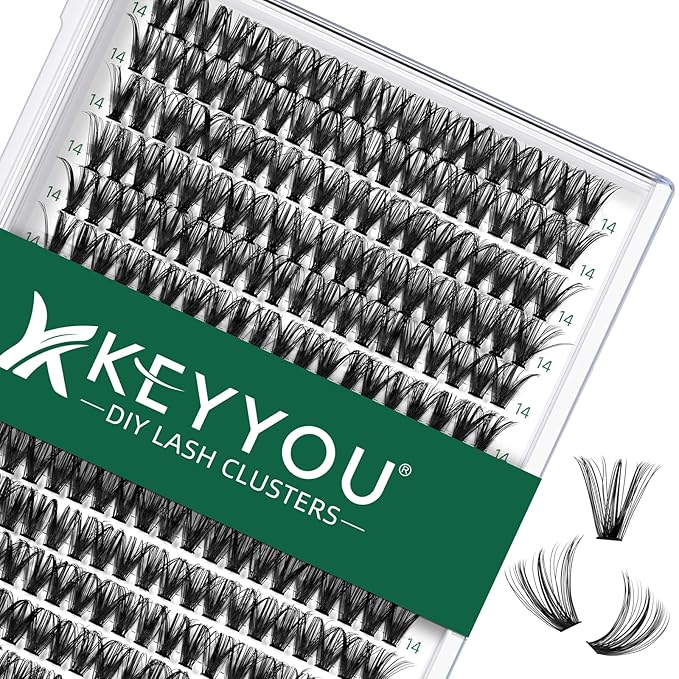 Lash Clusters 300pcs Individual Lashes 40D 0.07C Curl 14mm DIY Eyelash Extension KEYYOU Large Tray Volume Soft&Natural Cluster Lashes(40D-0.07C,14)
