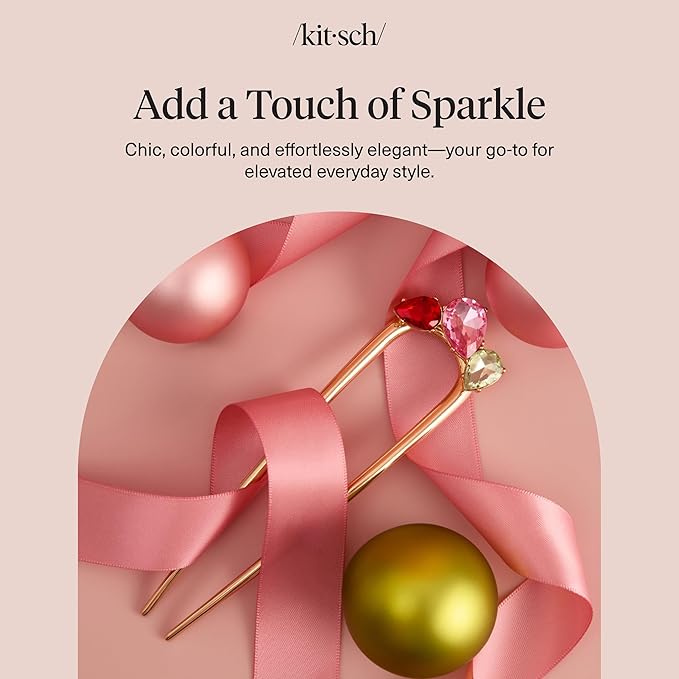Kitsch French Hair Pin for Women – Gold Hair Accessories with Gemstone Accents, Lightweight Metal Hair Stick for Effortless Updos, Twists & Buns | Ideal Gifts for Women