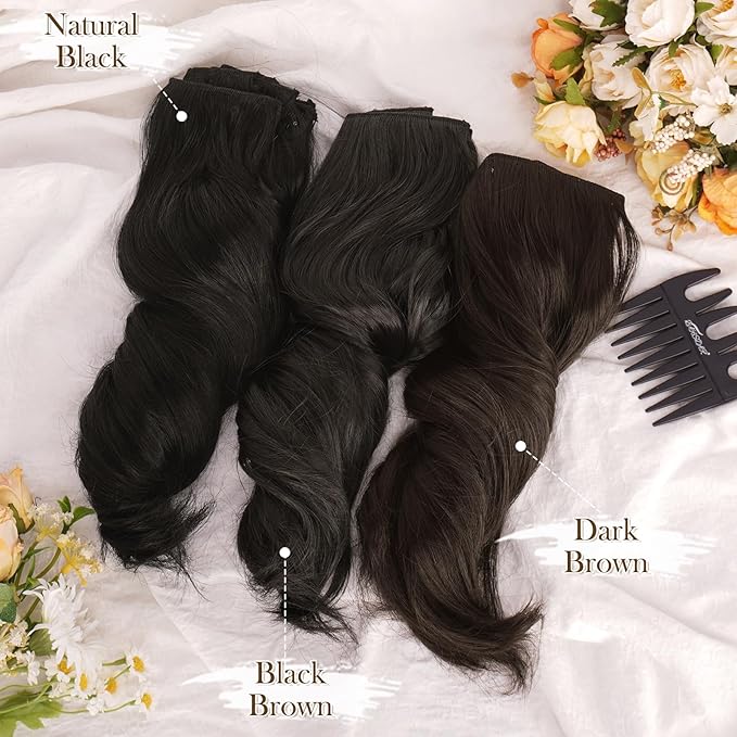 BARSDAR Wavy Black Clip in Hair Extensions - Black Wavy Clip in Hair Extensions for Women - 16 Inch 6 PCS Easy Wear Thick Soft Synthetic Natural Looking Hairpieces Daily Party Halloween