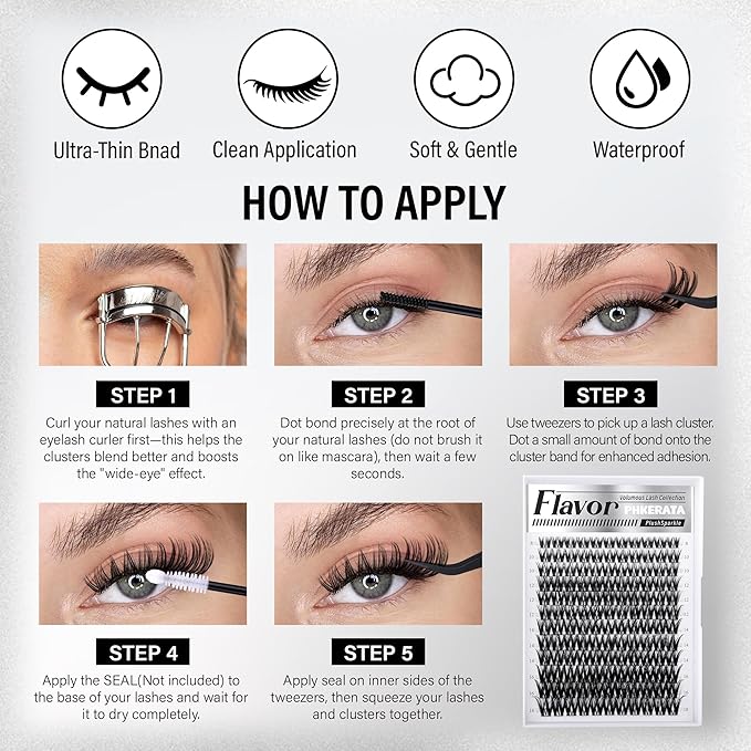 Flora Lash Clusters Kit Wispy Cluster Eyelash Extensions Natural Eyelash Clusters Kit Ultra-thin Band Individual Lashes DIY Lash Extensions with Bond and Seal Tweezers, 8-18mm, 132Pcs