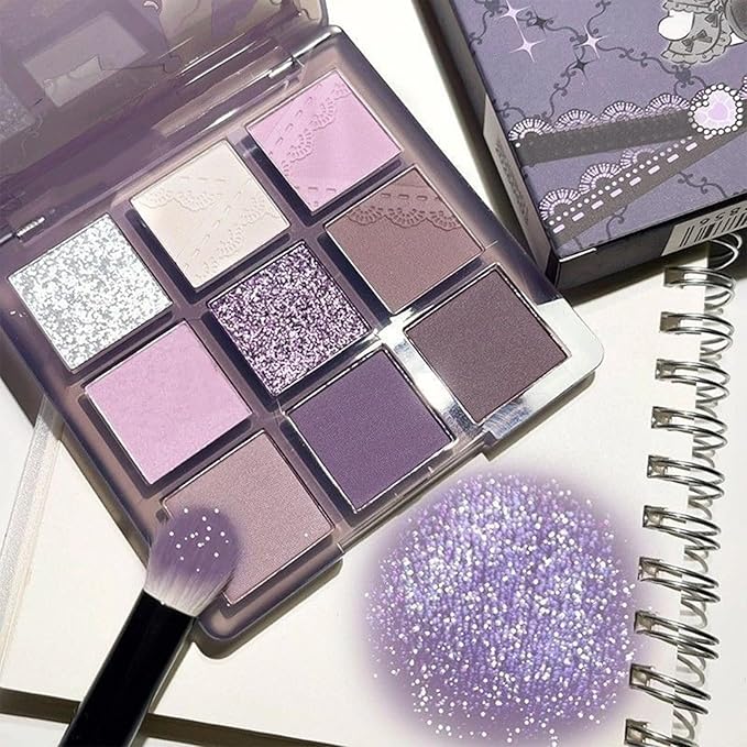 Erinde 9 Colors Eyeshadow Palette, Matte Shimmer Glitter Eye Shadow Palette Makeup, Highly Pigmented Long Lasting Waterproof, Natural Neutral Nude Eyeshadow Make Up Pallet, Purple Dreamscape