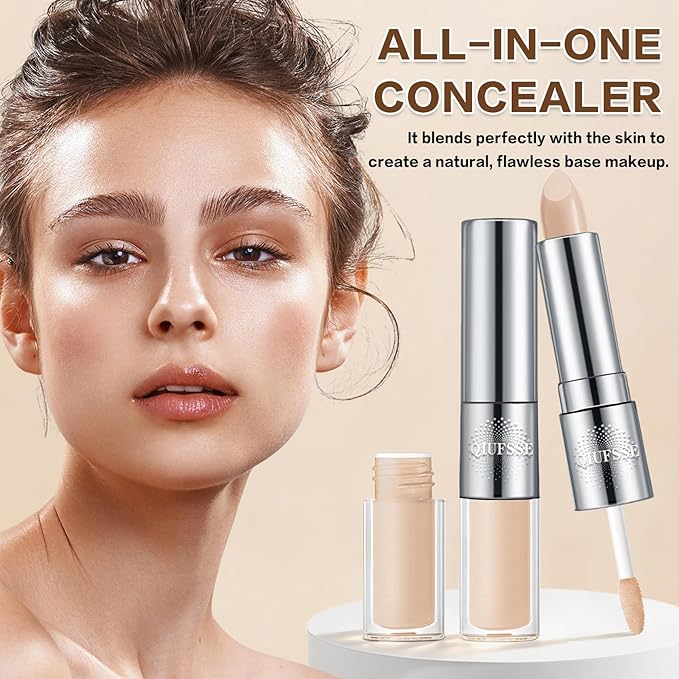 Under Eye Concealer Stick,Full Coverage Concealer for Older Women,Teenagers,Middle-aged,Dual formula (liquid tip & balm stick),Long-lasting Wear,Tattoo Cover Up Makeup(01 Natural)