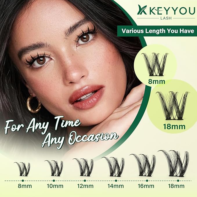 KEYYOU LASH Flaunt Lash Clusters Kit Flora D Curl Natural Lashes 144pcs Lash Extension Kit 8-18mix Lash Clusters Fluffy Lashes with Ultra-Thin Soft Band with Remover Waterproof Bond and Seal(F01 Kit)