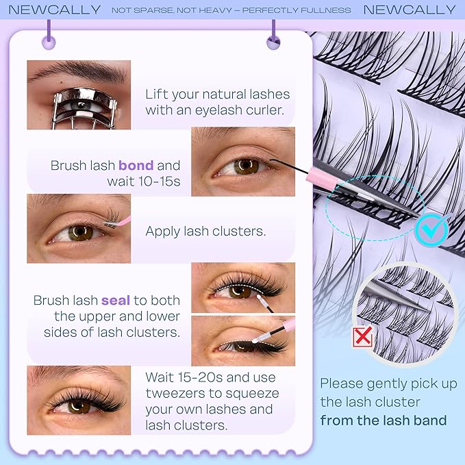 Natural Short Lash Clusters 9-12MM for Clean Eye Makeup Cluster Eyelash Extensions C-curly Wispy Eyelash Clusters Individual Lashes DIY Lash Extension at Home for Beginners by Newcally