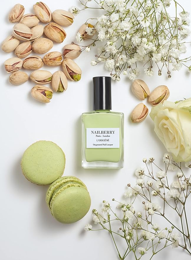 Nailberry L'Oxygéné Oxygenated Nail Lacquer | Pistach-Oh! | Light Creamy Green Opaque Polish | UV Protected Long-Wear Nail Polish | 12-Free | Vegan | Certified Halal | Cruelty & Gluten Free | 15 ml