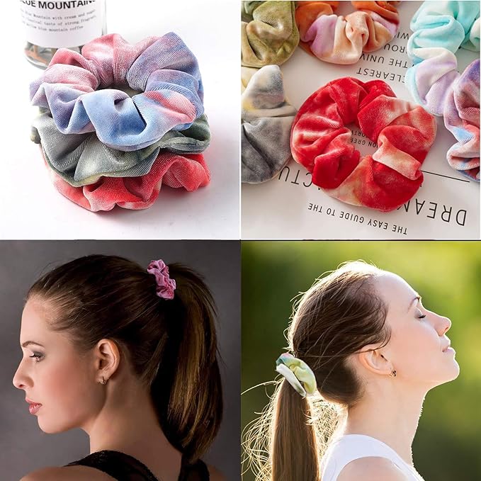 ZOCONE Tie Dye Scrunchies, 15 PCS Velvet Scrunchies for Hair in Gradient Color, Soft Rainbow Scrunchy Ponytail Holder, Hair Accessories Elastic Hair Bands for Women Girls, Tie Dye Party Favors
