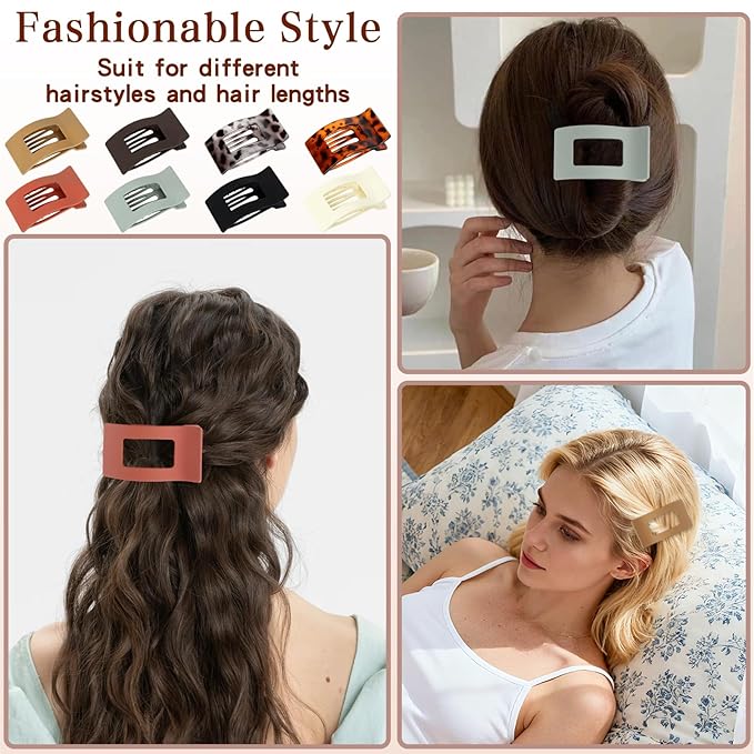 8 Pcs Flat Hair Clips, Large Flat Claw Clips for Women Girls, Matte Stylish Classic Hair Barrettes,Strong Hold French Hair Clips for Thick Thin Hair